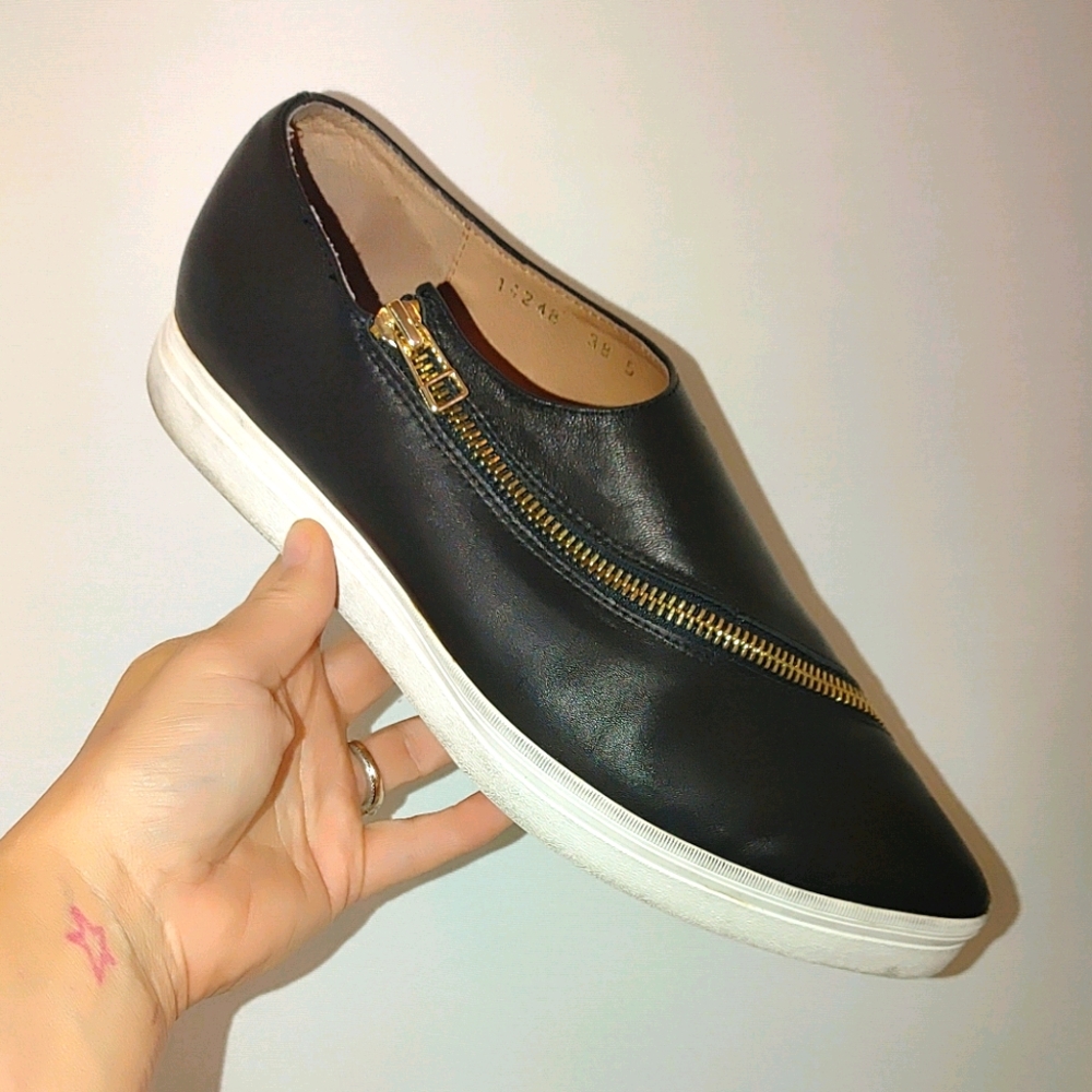 All Black Slipon Slant Zipper Platform Sneaker